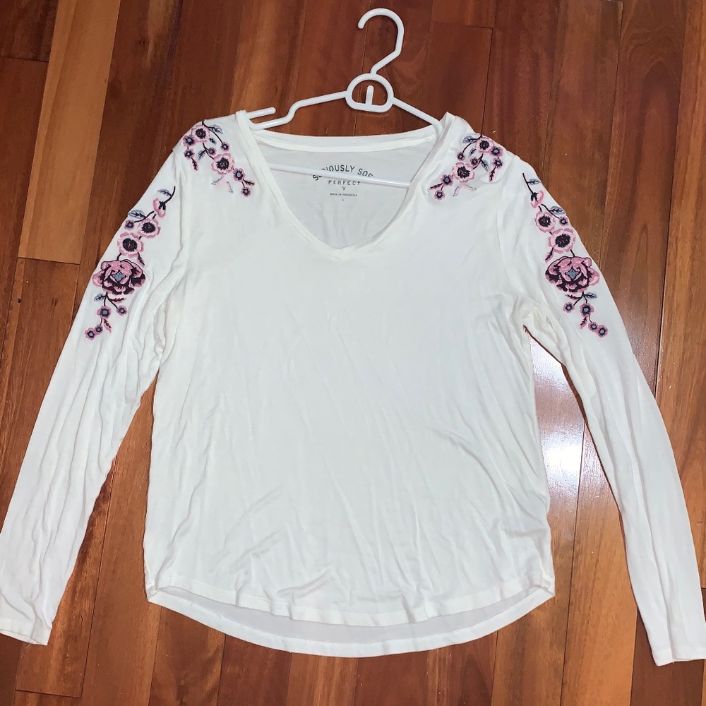 Aeropostal white embroidered Long Sleeved Shirt